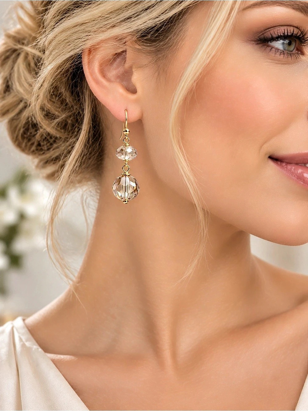 Handmade Swarovski Golden Shadow Crystal Gold Dangle Earrings